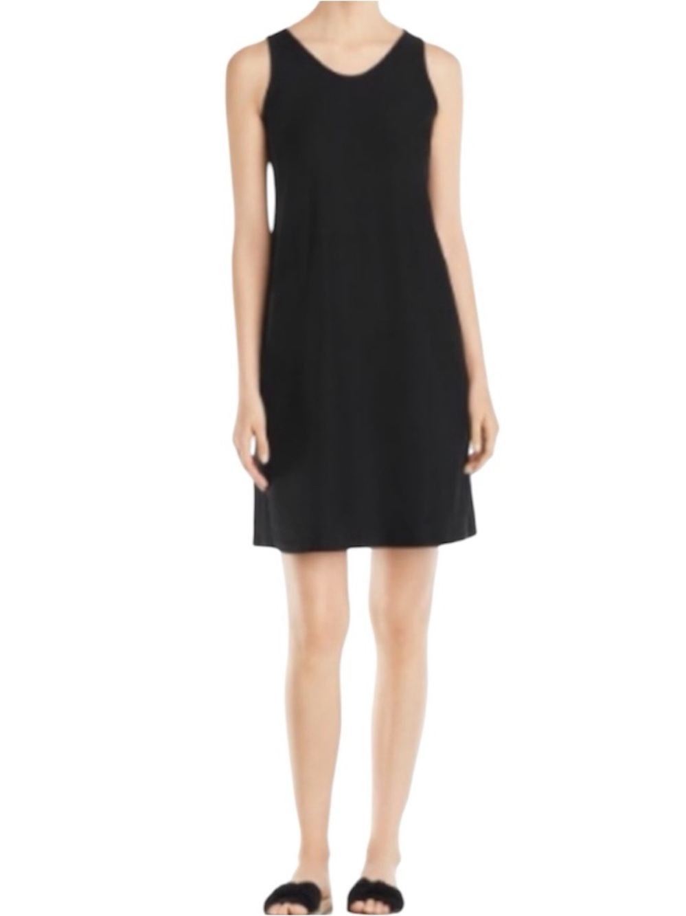 Eileen Fisher Black Sleeveless Sheath Dress XS Silk Lined Minimalist LBD Office - Picture 3 of 9